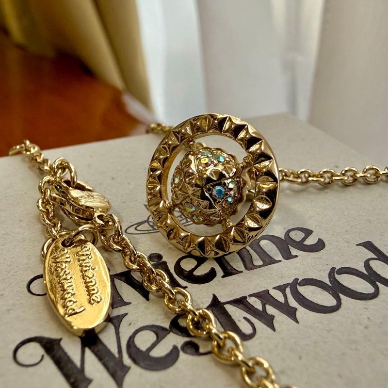 🌷VivienneWestwood 水鑽3D土星項鍊|經典花紋✦fufu style 精品✦ 氣質款|-3