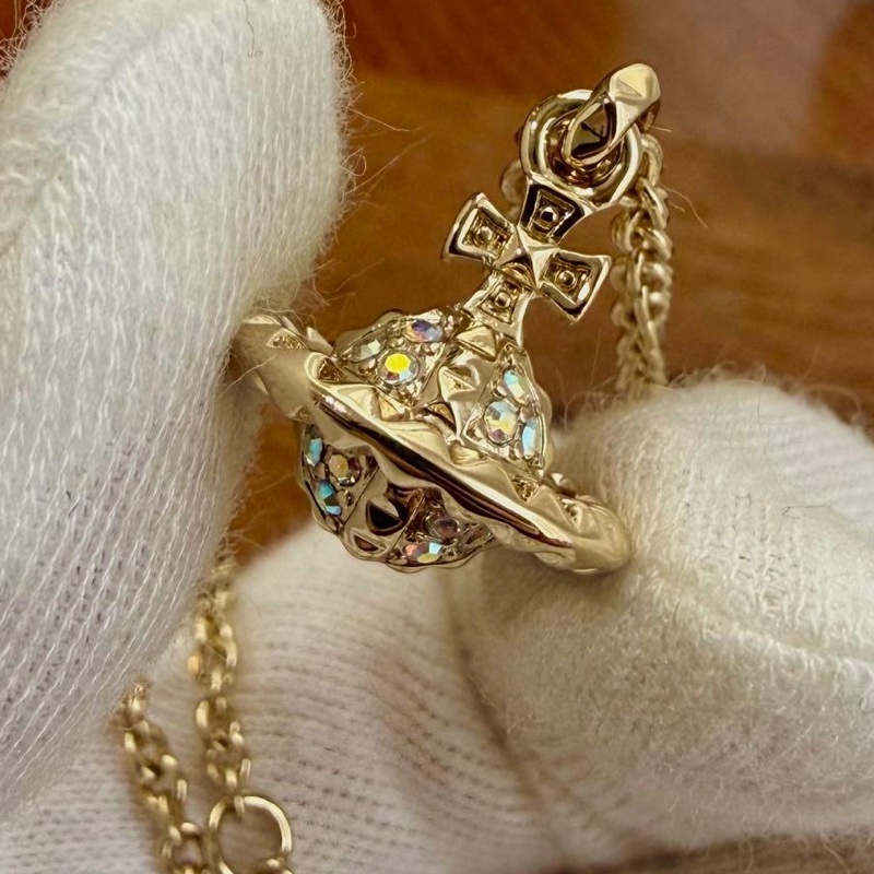 🌷VivienneWestwood 水鑽3D土星項鍊|經典花紋✦fufu style 精品✦ 氣質款|-7