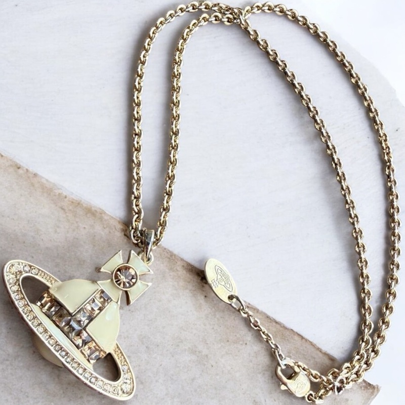 🌷VivienneWestwood 白色水鑽項鍊|經典花紋✦fufu style 精品✦ 氣質款|-3