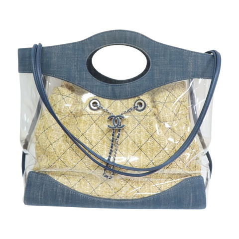藍/棕色 PVC Denim 稻草 31 Bag 肩背包 無卡【CHANEL 香奈兒】 AS0517