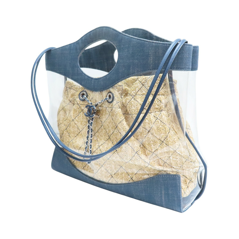 藍/棕色 PVC Denim 稻草 31 Bag 肩背包 無卡【CHANEL 香奈兒】 AS0517-2