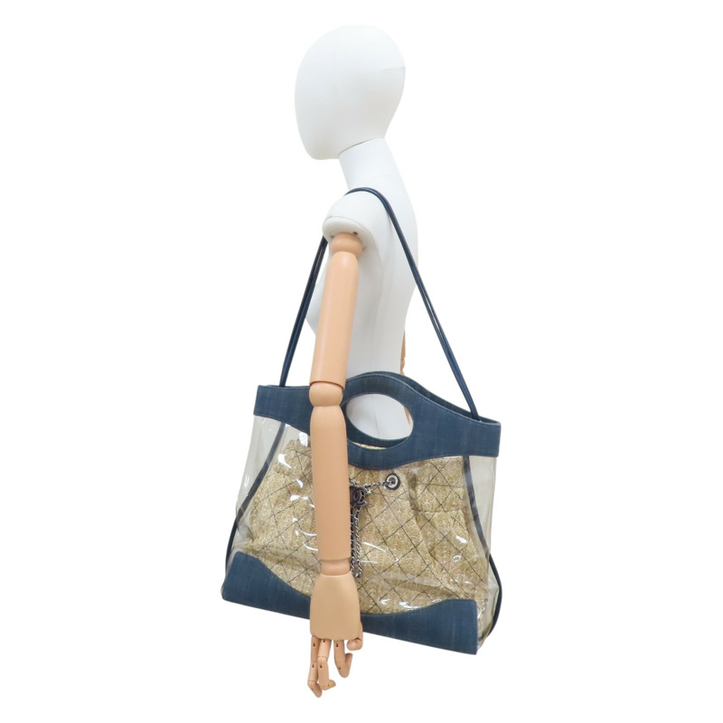藍/棕色 PVC Denim 稻草 31 Bag 肩背包 無卡【CHANEL 香奈兒】 AS0517-13