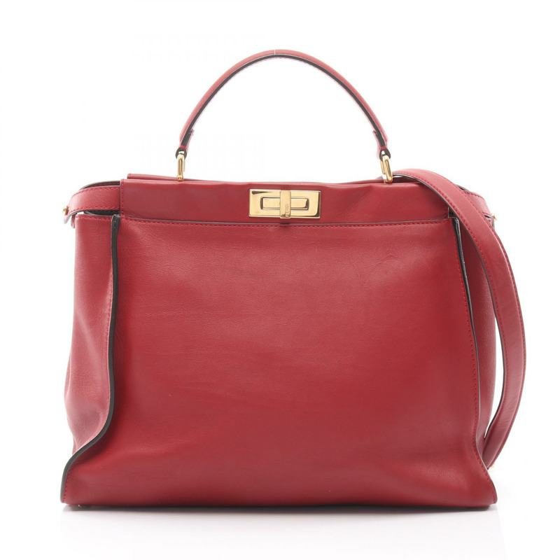 FENDI Peekaboo 大單肩手提包 8BN210 皮革紅色 GHW 二手女式-0