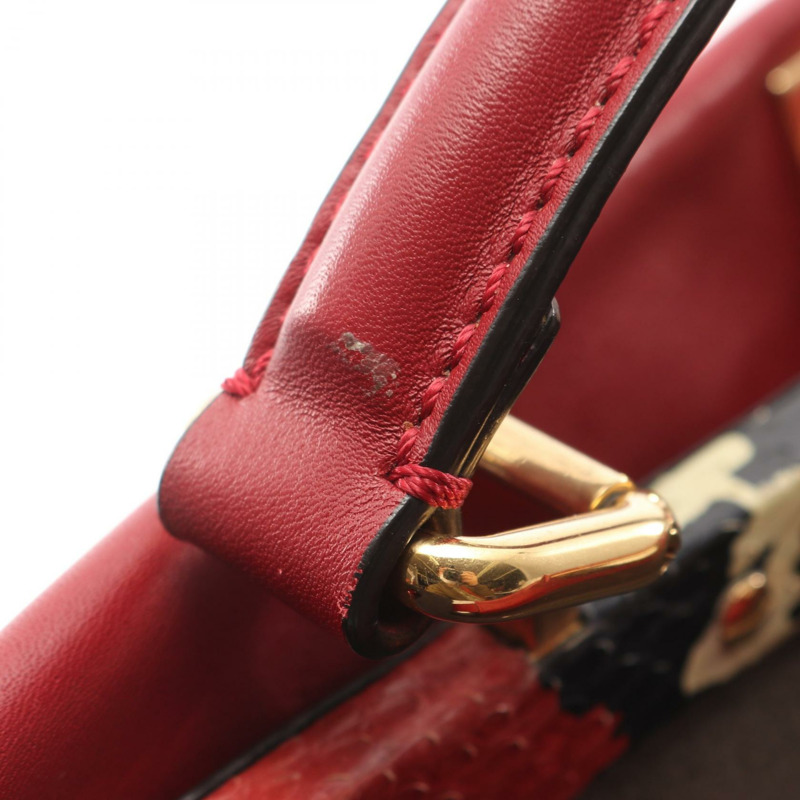 FENDI Peekaboo 大單肩手提包 8BN210 皮革紅色 GHW 二手女式-5