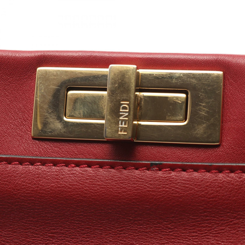 FENDI Peekaboo 大單肩手提包 8BN210 皮革紅色 GHW 二手女式-9