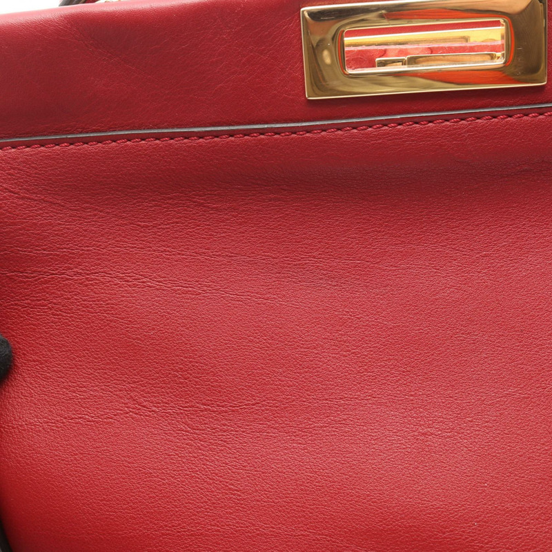 FENDI Peekaboo 大單肩手提包 8BN210 皮革紅色 GHW 二手女式-11