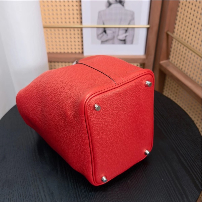 明艷動人😍低價出超划算🆕Hermes愛馬仕蕃茄紅銀扣菜籃子18手提包-8