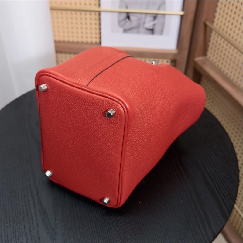 明艷動人😍低價出超划算🆕Hermes愛馬仕蕃茄紅銀扣菜籃子18手提包-9