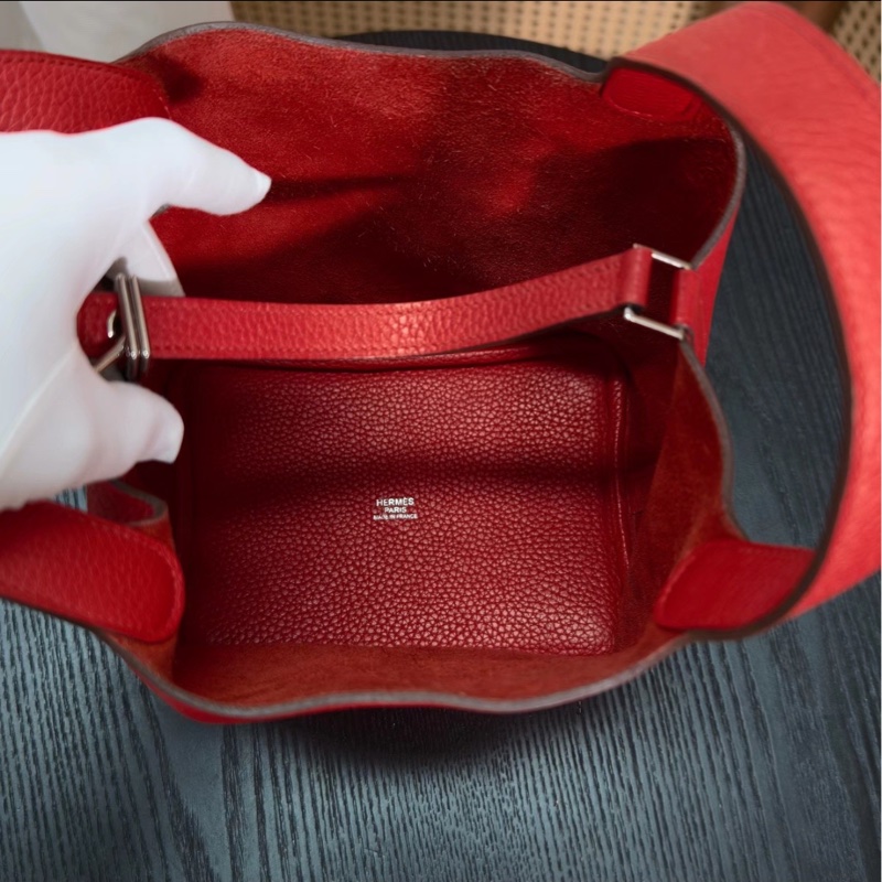 明艷動人😍低價出超划算🆕Hermes愛馬仕蕃茄紅銀扣菜籃子18手提包-11
