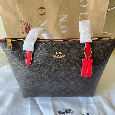 全新【COACH】FIONA 經典 SIGNATURE 拉鍊托特包