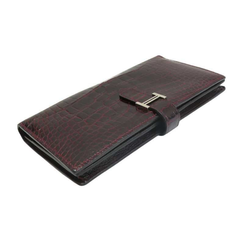 棕色 鱷魚皮 Bearn 長夾 □R刻 銀釦【HERMES 愛馬仕】-2