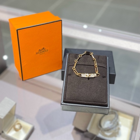 Hermes爱马仕Kelly Chain半钻18k金手链