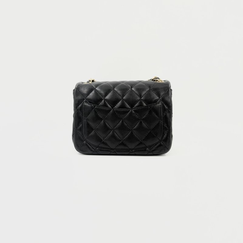 CHANEL - CHANEL黑色金釦菱格羊皮方胖╻ 17cm-3