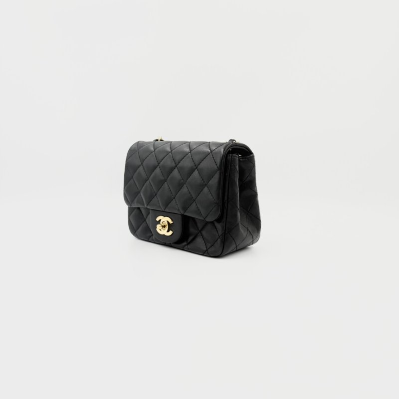 CHANEL - CHANEL黑色金釦菱格羊皮方胖╻ 17cm-4