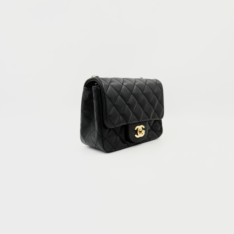 CHANEL - CHANEL黑色金釦菱格羊皮方胖╻ 17cm-5