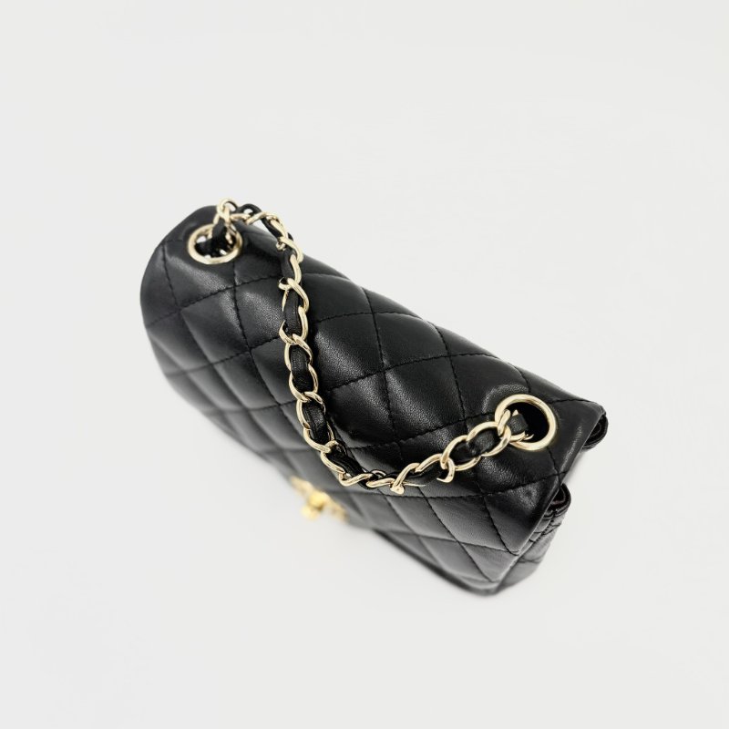 CHANEL - CHANEL黑色金釦菱格羊皮方胖╻ 17cm-6