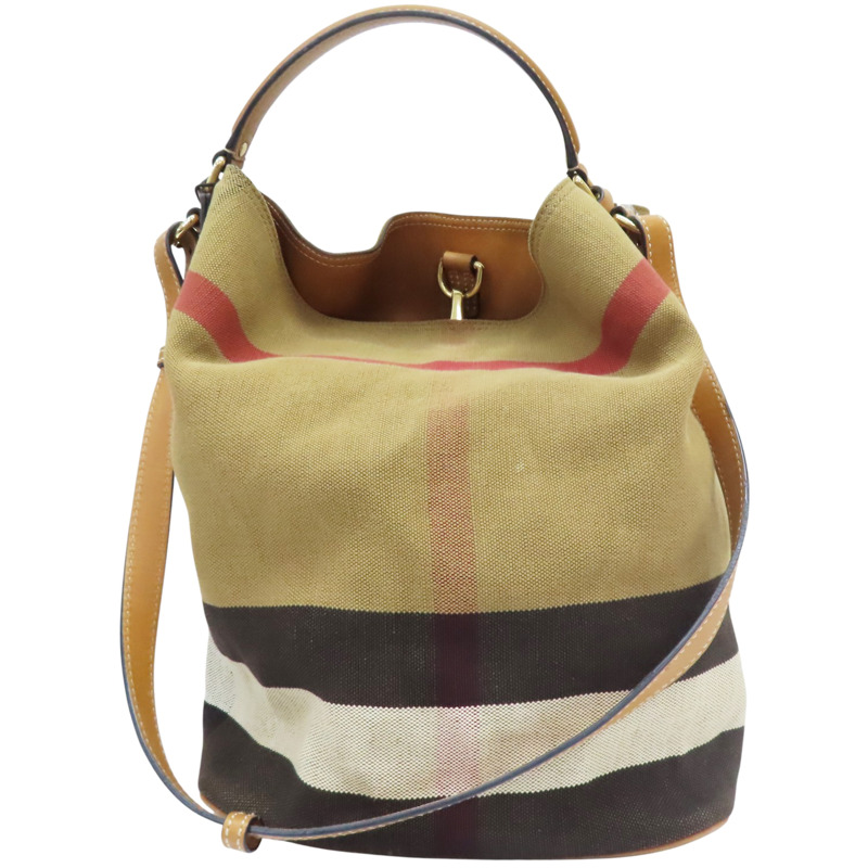 棕色 經典格紋 水桶包 肩背包【BURBERRY 巴寶莉】 3945742-0