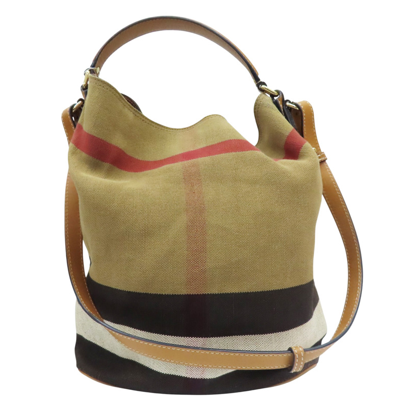 棕色 經典格紋 水桶包 肩背包【BURBERRY 巴寶莉】 3945742-1