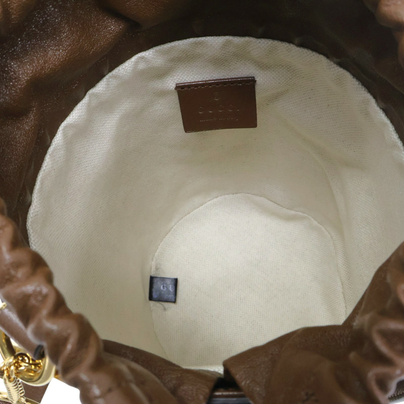 棕色 GG Supreme帆布 牛皮 Horsebit 1955 水桶包 手提包【GUCCI 古馳】 637115-4