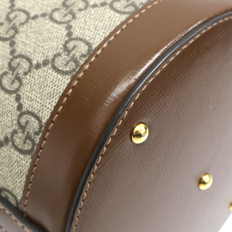 棕色 GG Supreme帆布 牛皮 Horsebit 1955 水桶包 手提包【GUCCI 古馳】 637115-10