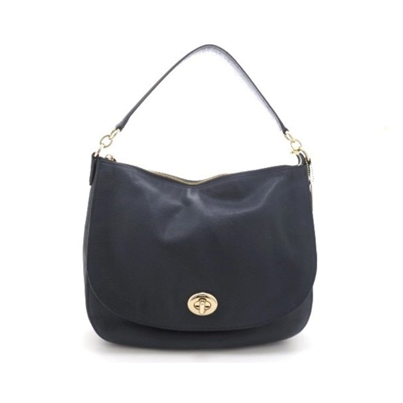 【COACH】彎月皮革兩用包-黑藍色-0