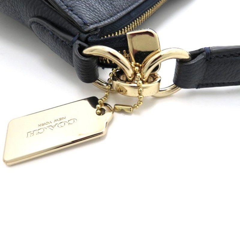 【COACH】彎月皮革兩用包-黑藍色-3