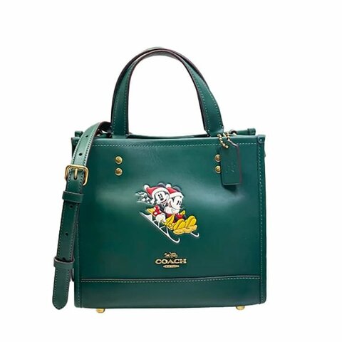 【COACH】迪士尼聯名款皮革兩用托特包-綠