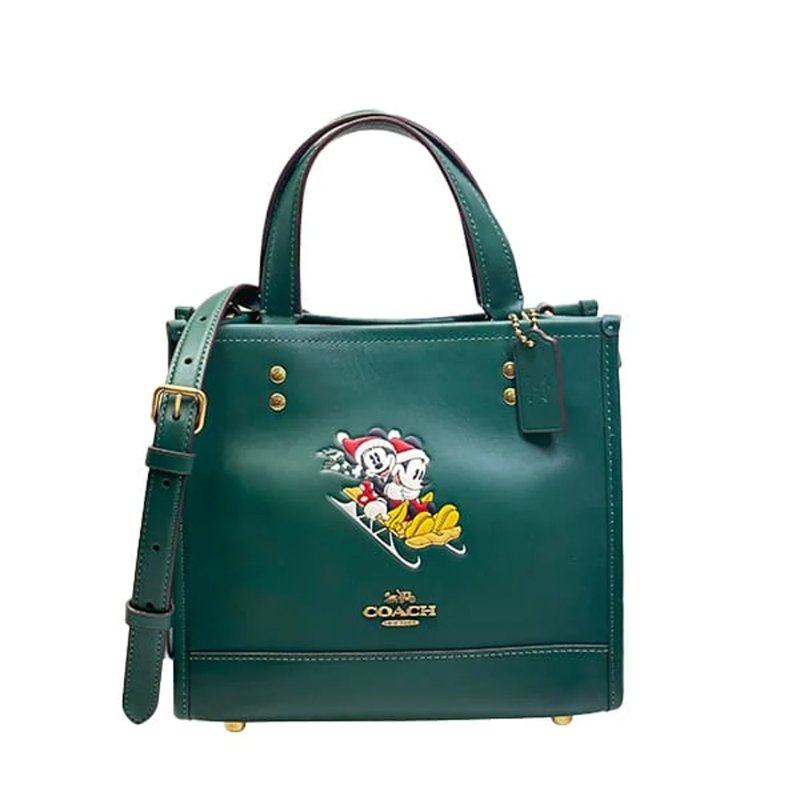 【COACH】迪士尼聯名款皮革兩用托特包-綠-0