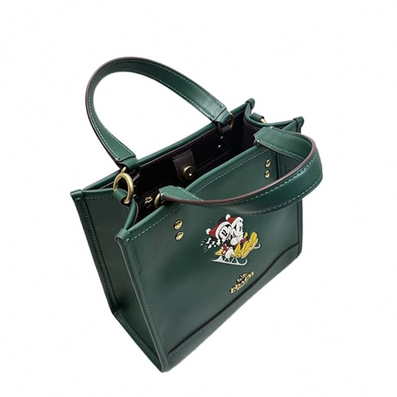 【COACH】迪士尼聯名款皮革兩用托特包-綠-3