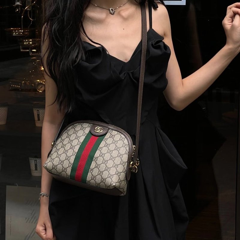 GUCCI - 原花Ophidia綠紅綠織紋拉鍊貝殼包╻小號-7