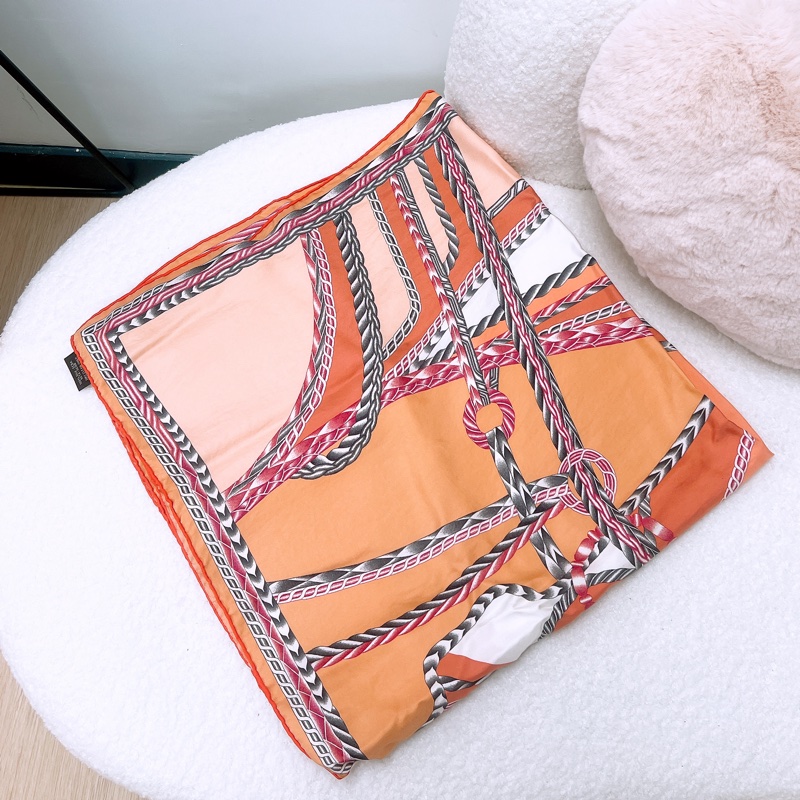Hermes 橙色絲巾90cm 真絲披肩 robe du soir-0