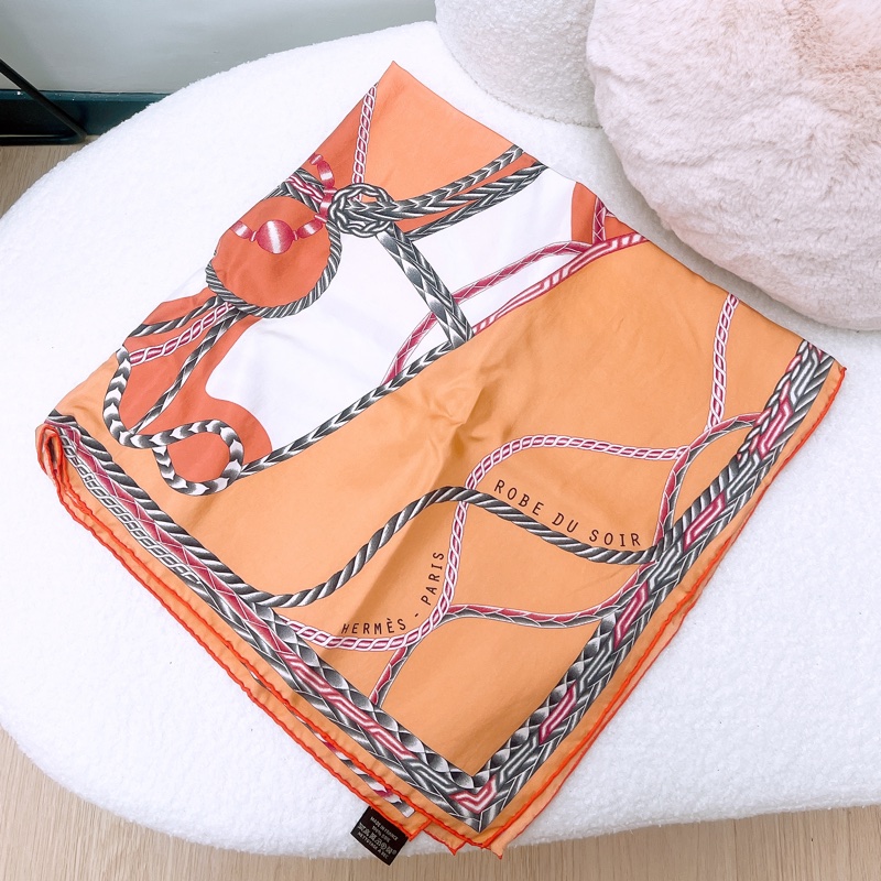 Hermes 橙色絲巾90cm 真絲披肩 robe du soir-1