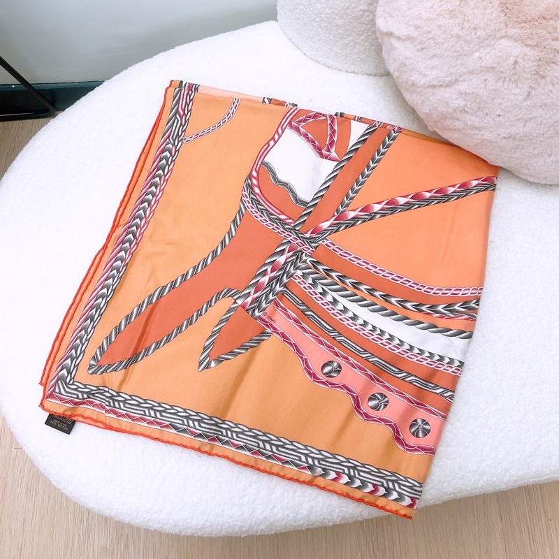 Hermes 橙色絲巾90cm 真絲披肩 robe du soir-2