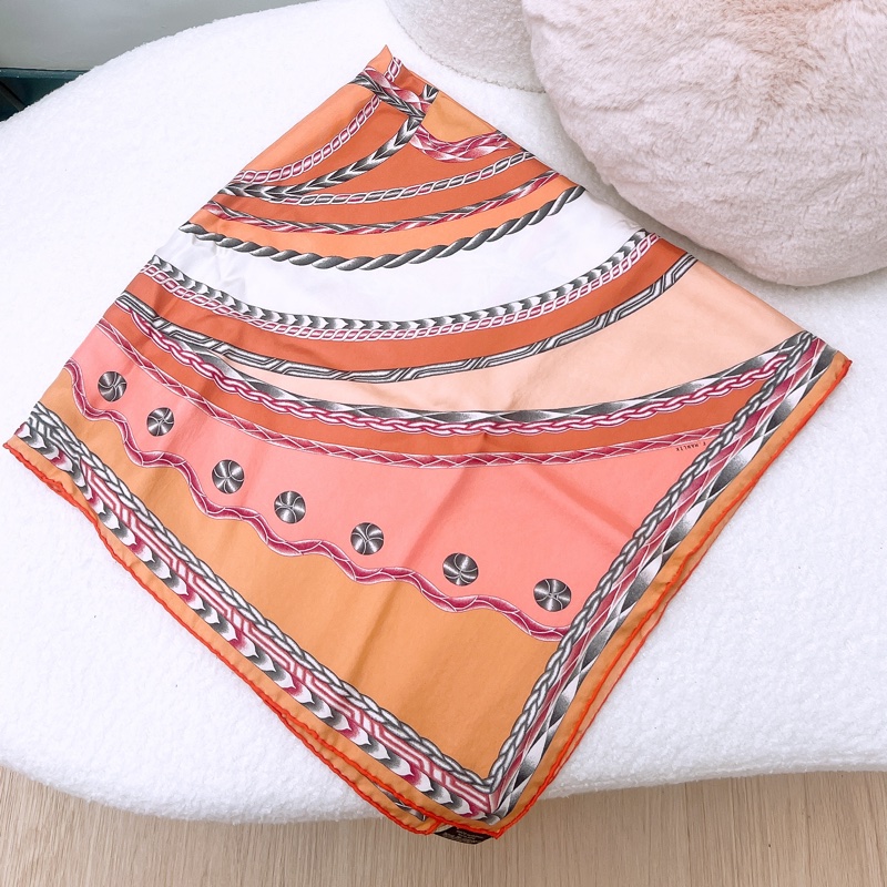 Hermes 橙色絲巾90cm 真絲披肩 robe du soir-3