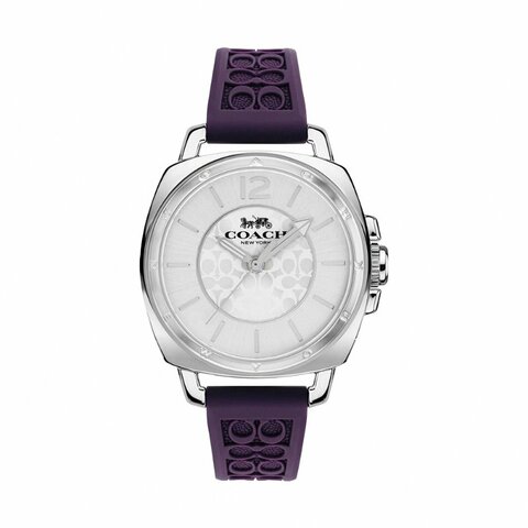 【COACH】經典LOGO浮雕矽膠手錶-深紫