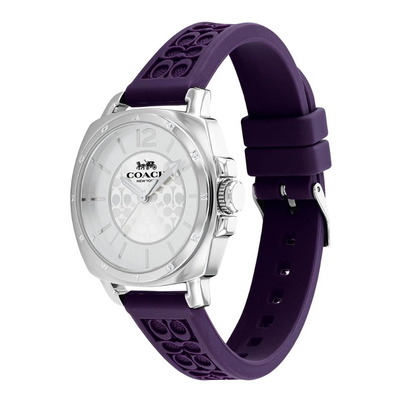 【COACH】經典LOGO浮雕矽膠手錶-深紫-4