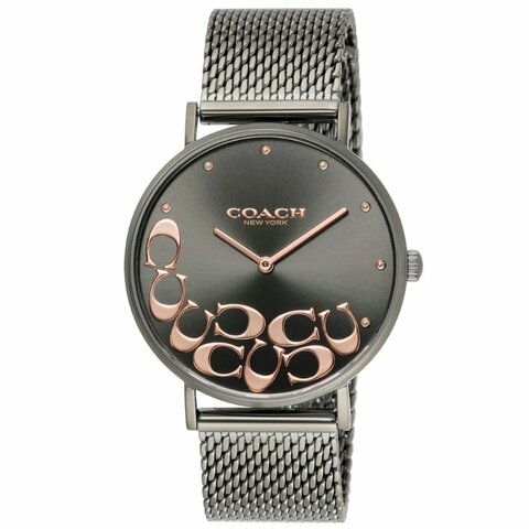 【COACH】經典時尚不鏽鋼錶帶米蘭手錶-黑灰