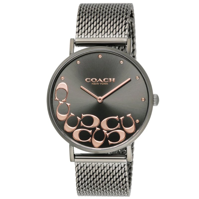 【COACH】經典時尚不鏽鋼錶帶米蘭手錶-黑灰-0