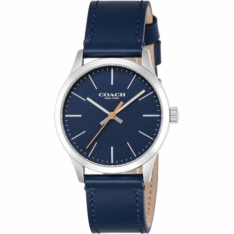 【COACH】簡約時尚皮革錶帶手錶-深藍