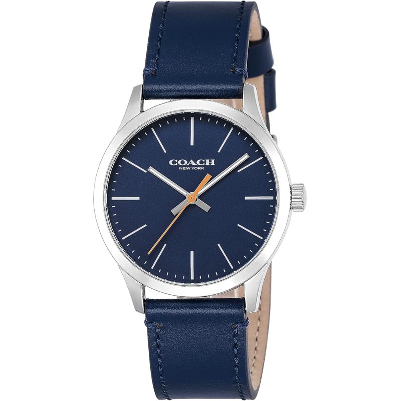 【COACH】簡約時尚皮革錶帶手錶-深藍-0