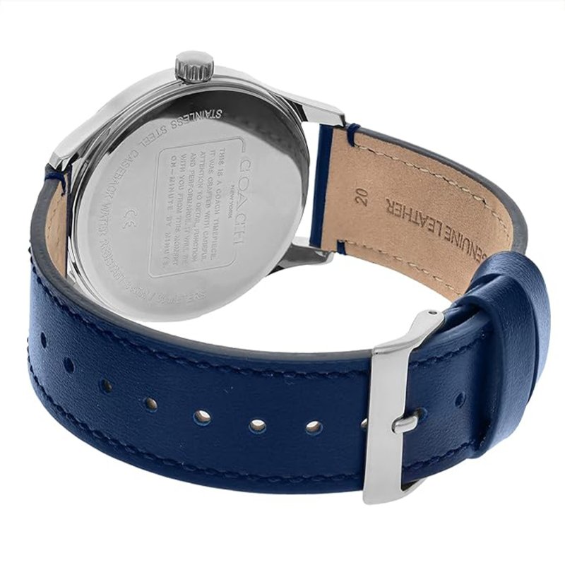 【COACH】簡約時尚皮革錶帶手錶-深藍-3