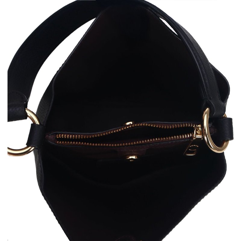 【COACH】素面皮革肩斜兩用水桶包-黑-3