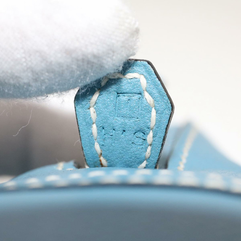 【日本直送】愛馬仕 Purum 20 手提包，淺藍色皮革，正品，貨號 49423SAM-10