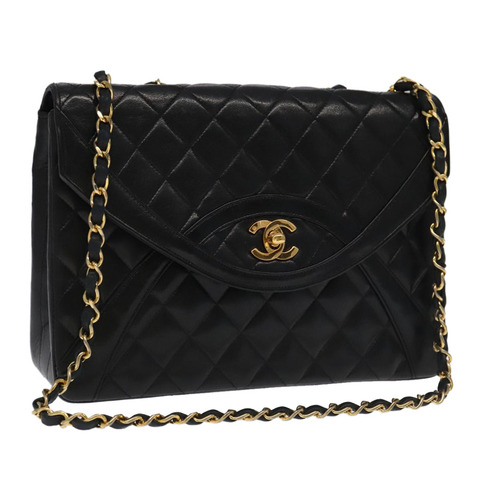 香奈兒 (CHANEL) 絎縫鏈條手提包，羊皮材質，黑色，金色雙C標誌，正品，貨號 yk15914SAV