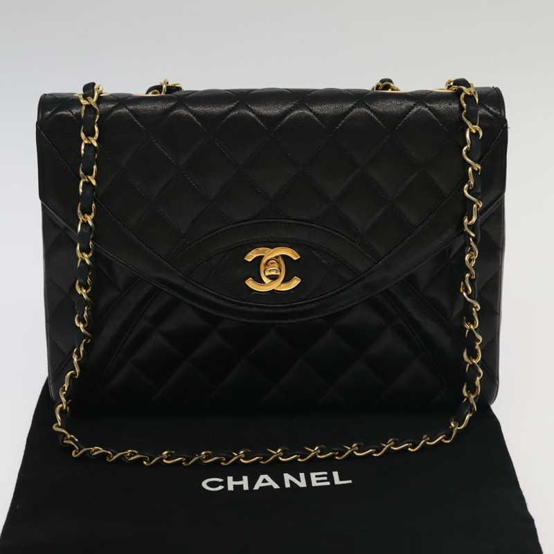 【日本直送】香奈兒 (CHANEL) 絎縫鏈條手提包,羊皮材質,黑色,金色雙C標誌,正品,貨號 yk15914SAV-11