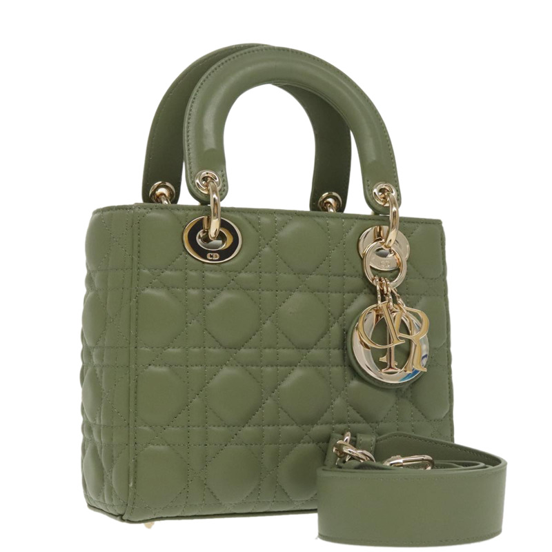 【日本直送】Christian Dior Canage 小號 Lady Dior 手袋,羊皮材質,兩用,綠色/金色,正品,貨號 101347SAM-0