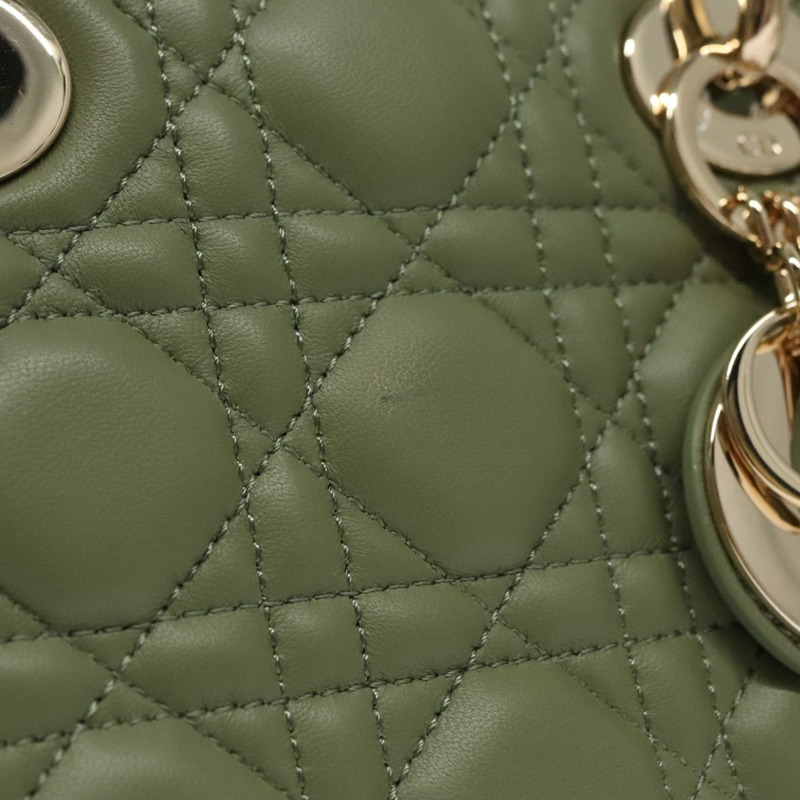 【日本直送】Christian Dior Canage 小號 Lady Dior 手袋,羊皮材質,兩用,綠色/金色,正品,貨號 101347SAM-2