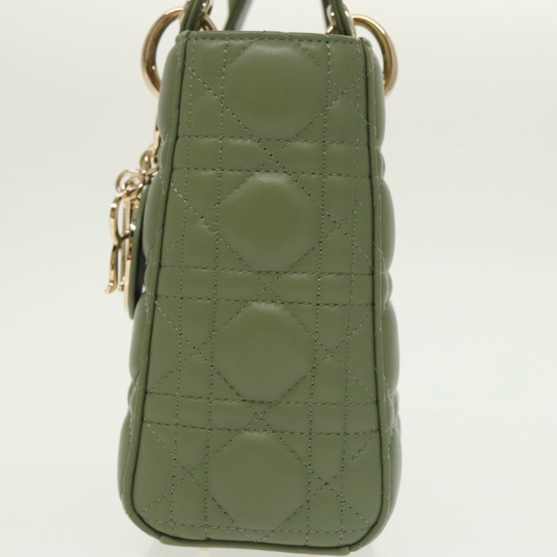 【日本直送】Christian Dior Canage 小號 Lady Dior 手袋,羊皮材質,兩用,綠色/金色,正品,貨號 101347SAM-4