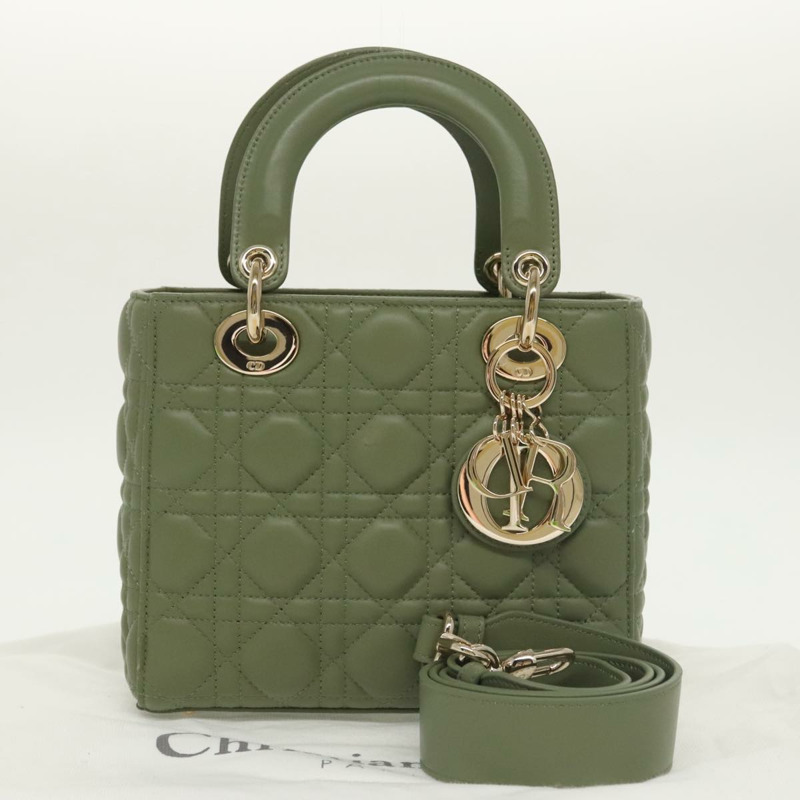 【日本直送】Christian Dior Canage 小號 Lady Dior 手袋,羊皮材質,兩用,綠色/金色,正品,貨號 101347SAM-11