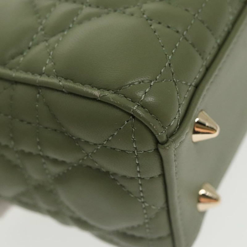 【日本直送】Christian Dior Canage 小號 Lady Dior 手袋,羊皮材質,兩用,綠色/金色,正品,貨號 101347SAM-14